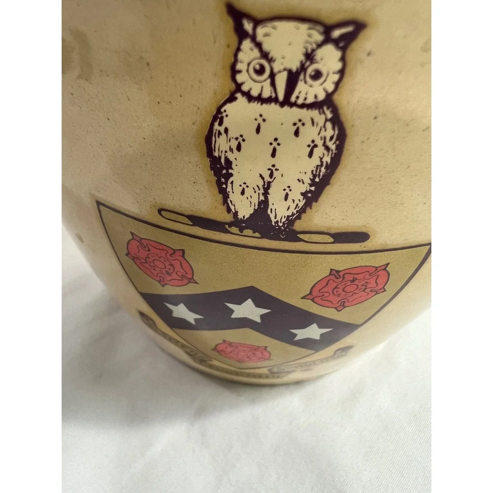Vintage Rice University Owl Crest Stoneware Jug Decanter Brown Owl‎ Pottery C22